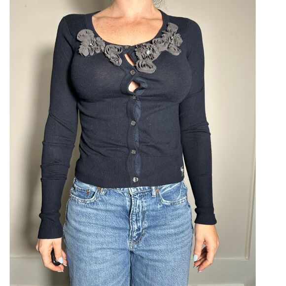Abercrombie and Fitch Y2K Long Sleeve Blouse Floral Accents Size Medium - Picture 1 of 7